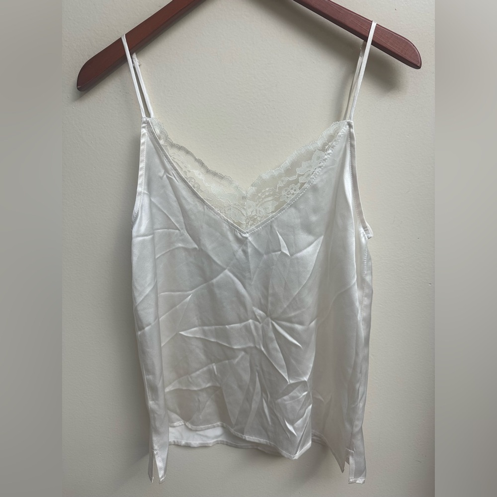 Helena Quinn White Lace Trim Satin Camisole